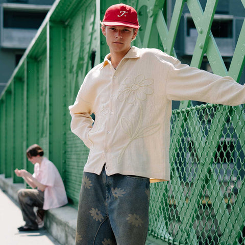 Embroidered LS Boxy Shirt - Sand