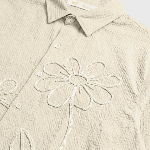 Embroidered LS Boxy Shirt - Sand