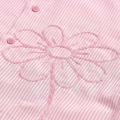 Embroidered Flower Boxy Shirt - Pink