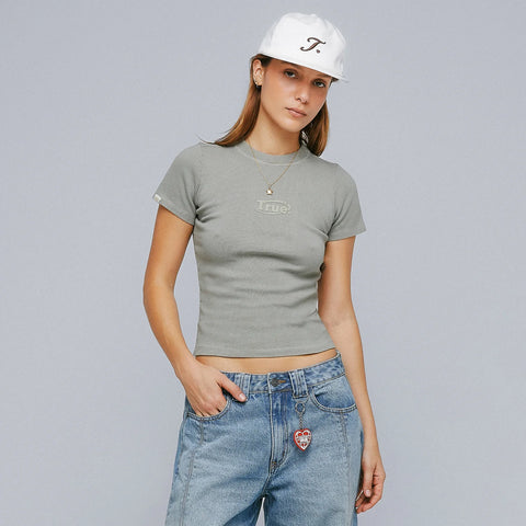 Washed Fitted Ribbed Top - Gray