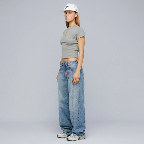 Washed Fitted Ribbed Top - Gray