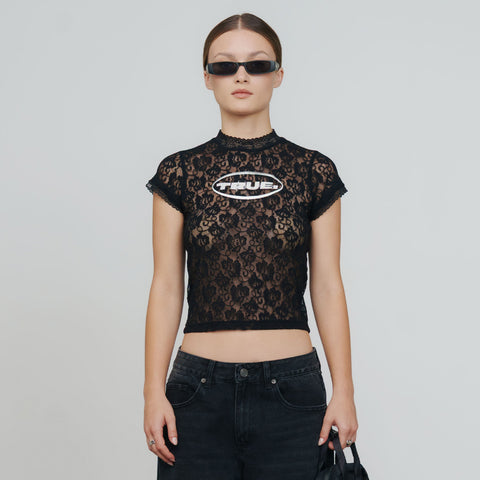 Floral Lace Baby Tee - Black