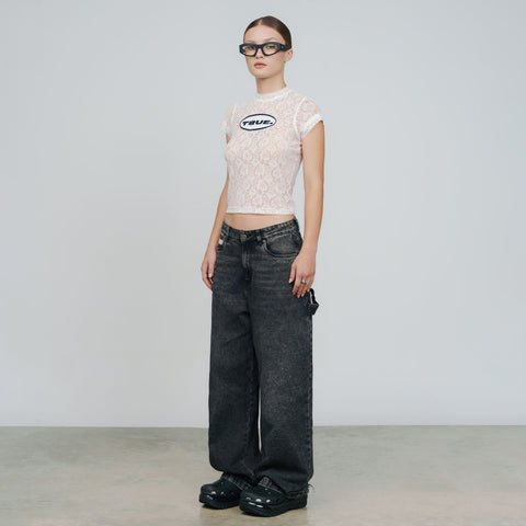 Floral Lace Baby Tee - Cream