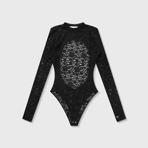 Floral Lace Bodysuit - Black