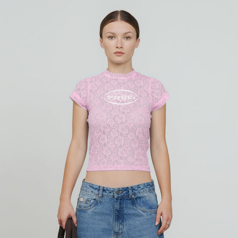 Floral Lace Baby Tee - Pink