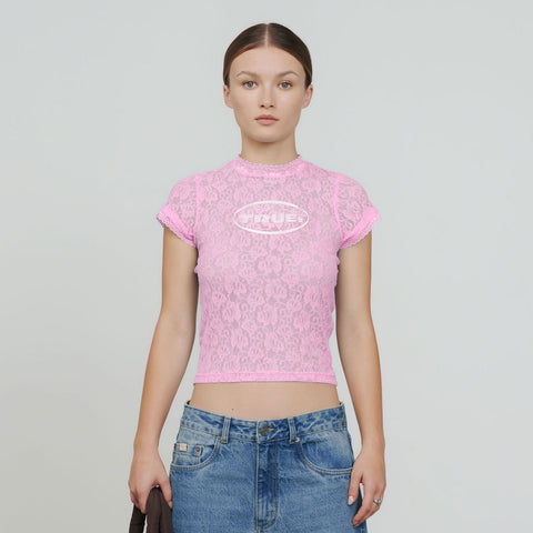 Floral Lace Baby Tee - Pink