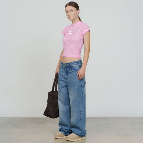 Floral Lace Baby Tee - Pink