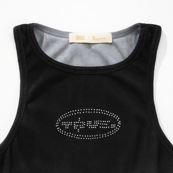 Gradient Rhinestone Tank Top - Black
