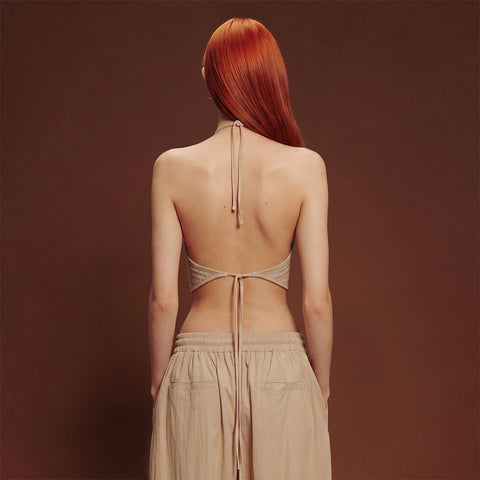 Textured Halter Top - Camel