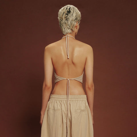 Knit Halter Bandana Top - Cream