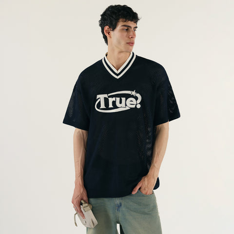 Knit Oversized V-Neck Jersey - Navy Blue