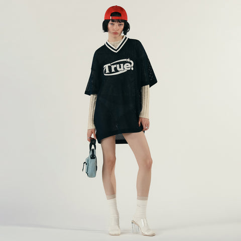 Knit Oversized V-Neck Jersey - Navy Blue