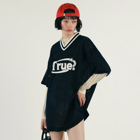 Knit Oversized V-Neck Jersey - Navy Blue