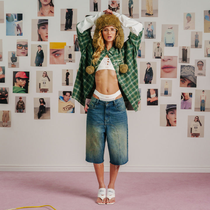 Slashed Denim Jorts - Blue