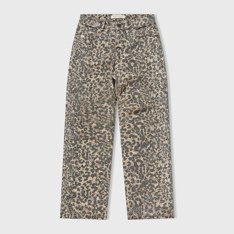 Leopard Wide Leg Jeans - Camel