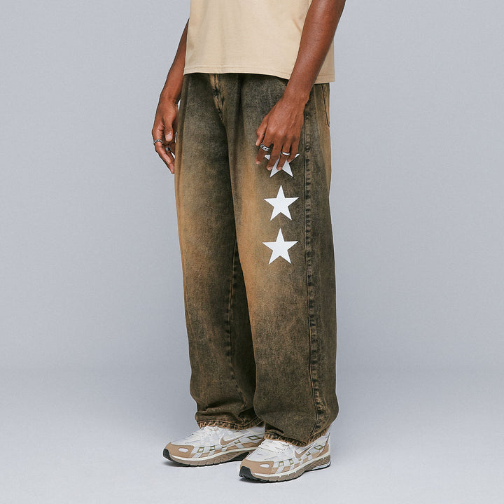 Lounge Printed Denim Pants - Brown