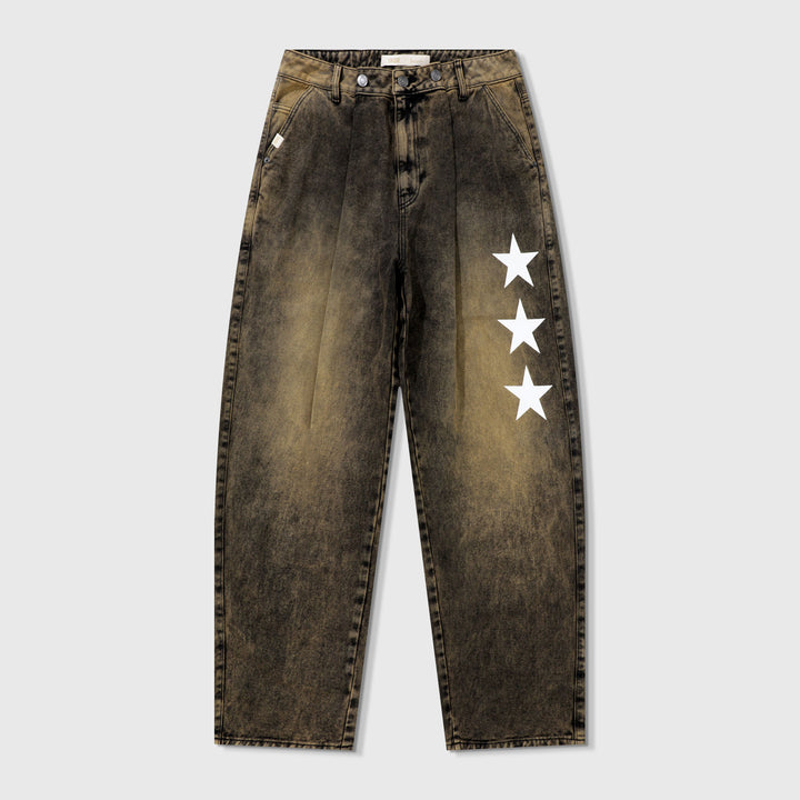 Lounge Printed Denim Pants - Brown