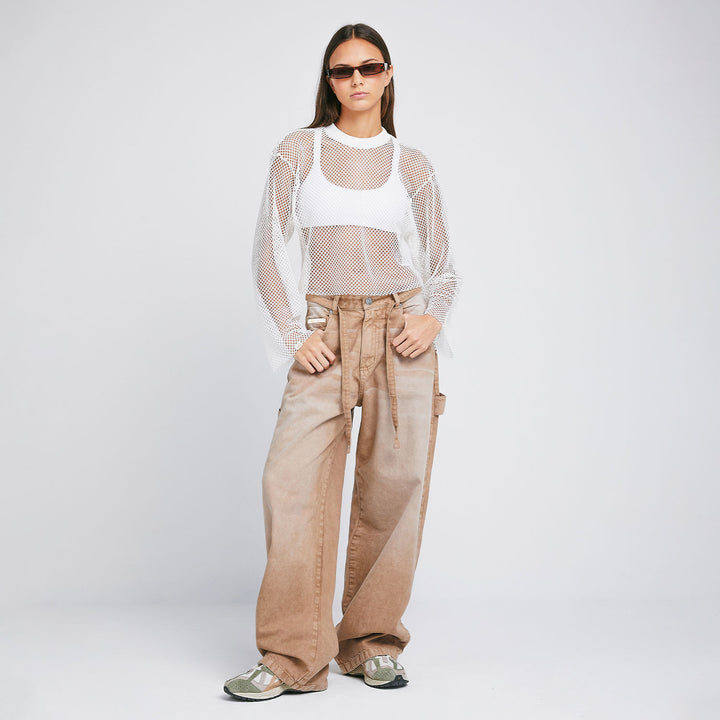 Mesh LS Crop Top - Cream