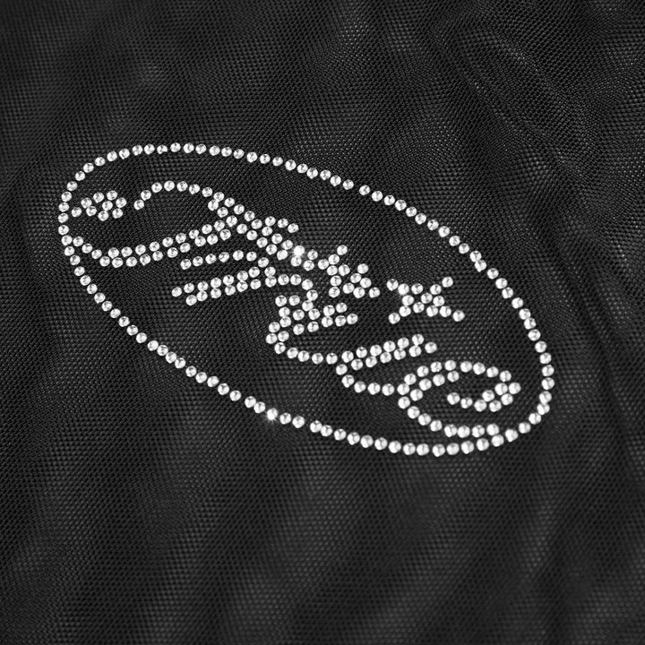 Mesh Rhinestone LS Crop Top - Black