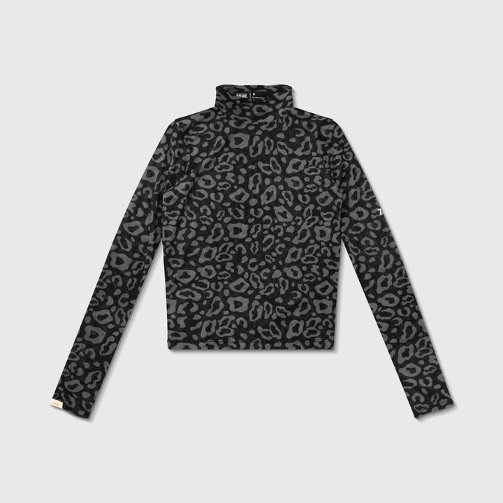 Animal Print Mesh LS Top - Black