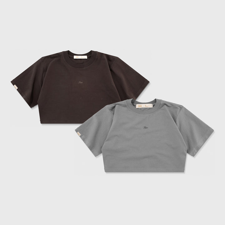 Signature Crop Tops Pack X 2 - Brown & Gray