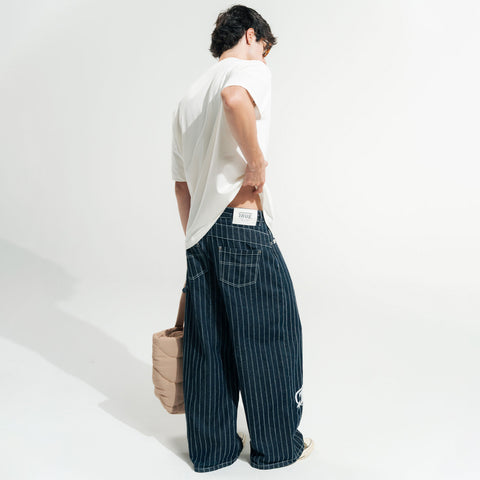 Pinstripe Mid-Rise Jeans - Blue