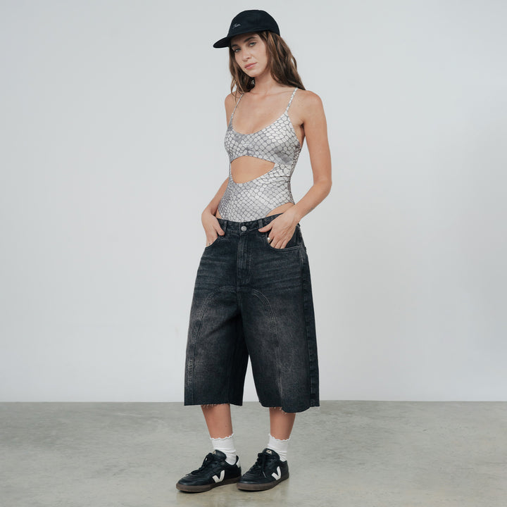 Python Cut-Out Bodysuit - Gray