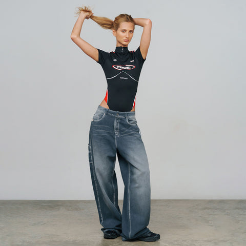 Racing Open Back LS Bodysuit - Black