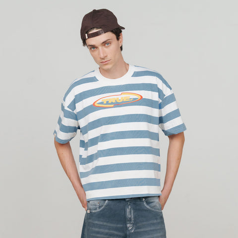 Racing Stripes Boxy Tee - Blue