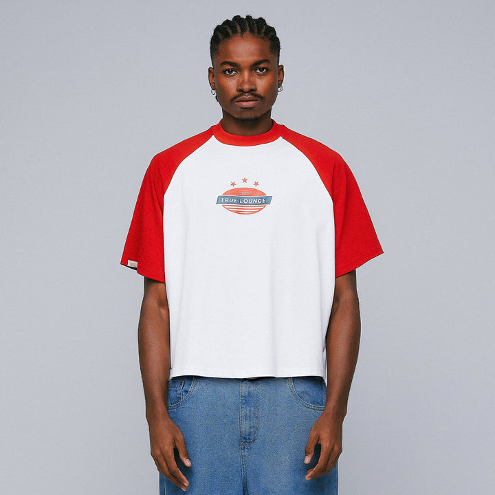 Retro Ranglan Boxy Tee - White/Red