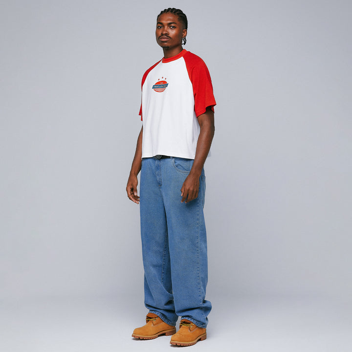 Retro Ranglan Boxy Tee - White/Red