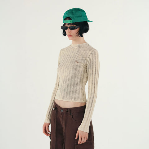 Slim Ribbed Long Sleeve - Washed Cream