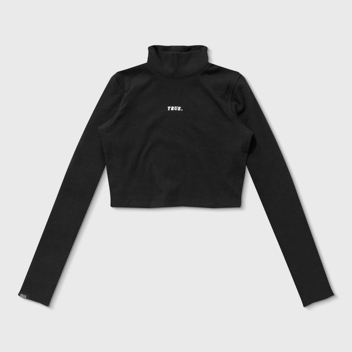 Ribbed Mock-Neck LS Top - Black