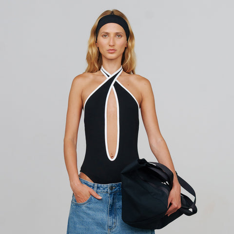 Shadow Halter Ribbed Bodysuit - Black