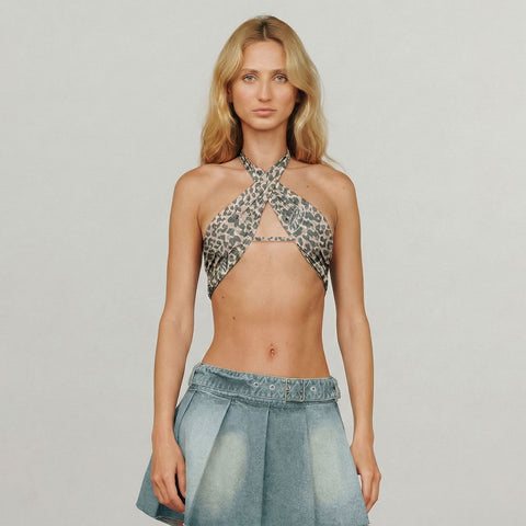 Shadow Leopard Halter Top - Camel