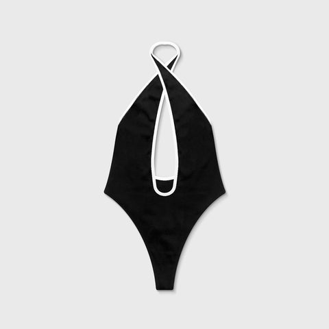 Shadow Halter Ribbed Bodysuit - Black