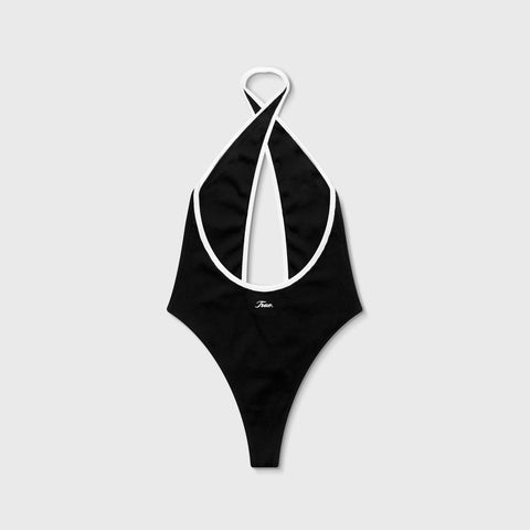 Shadow Halter Ribbed Bodysuit - Black