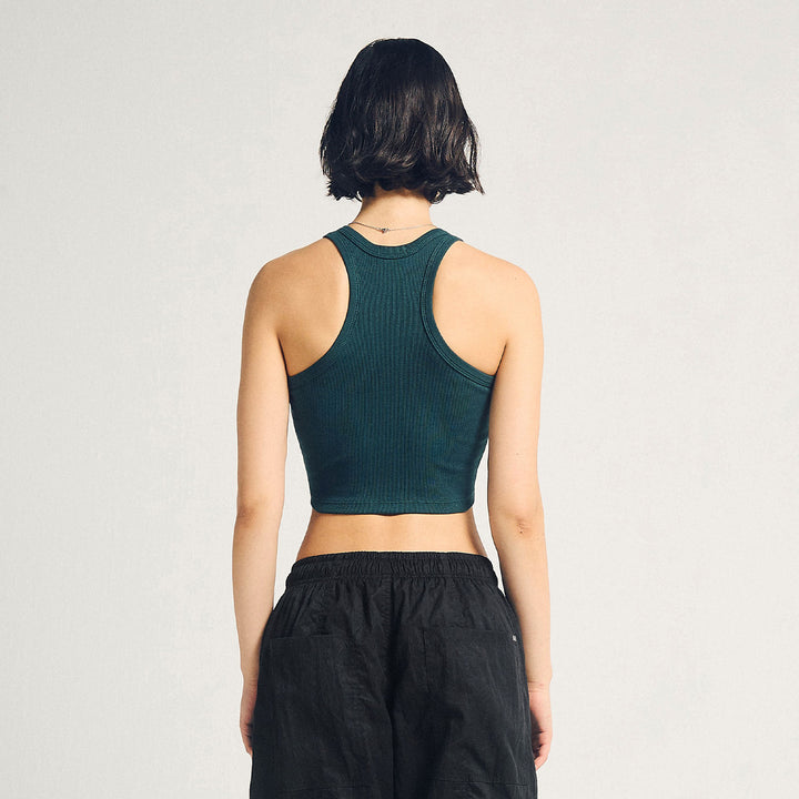 Signature Ribbed Crop Tank - Pine Green