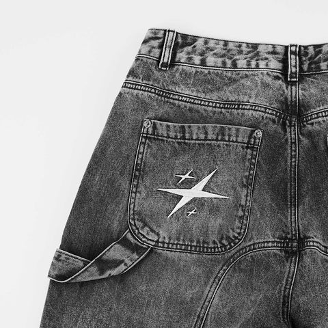 Slashed Denim Jorts - Black