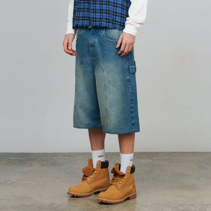 Slashed Denim Jorts - Blue