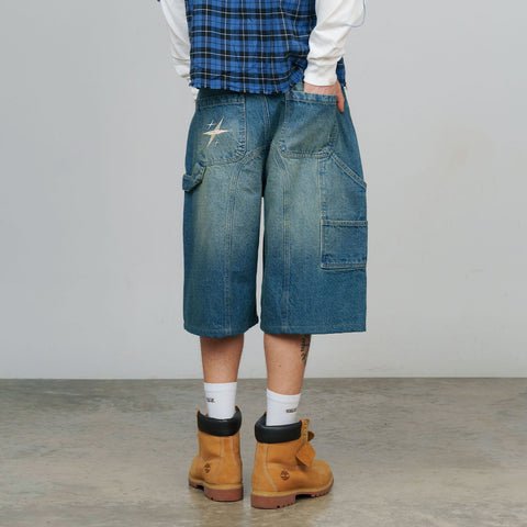 Slashed Denim Jorts - Blue