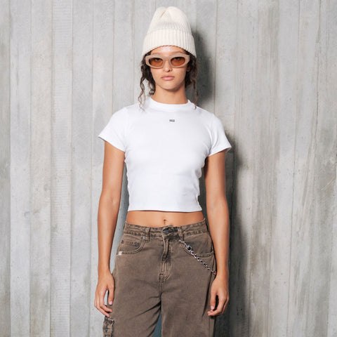 Slim Ribbed Fitted Tee - Black