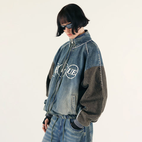 Spirit High-Neck Denim Jacket - Light Blue