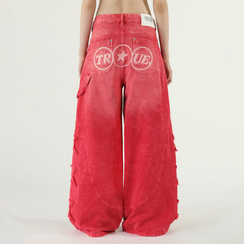 Stars Dirty-Wash Pants - Cherry