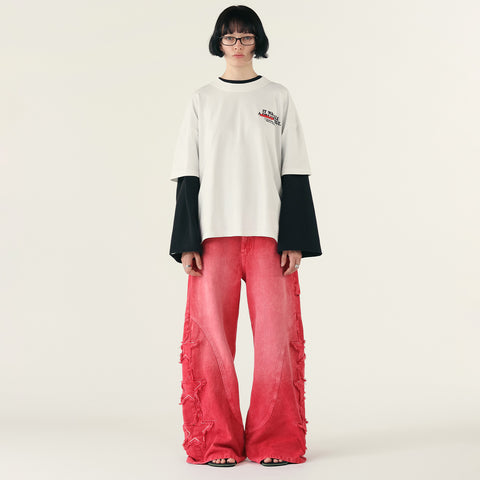 Stars Dirty-Wash Pants - Cherry
