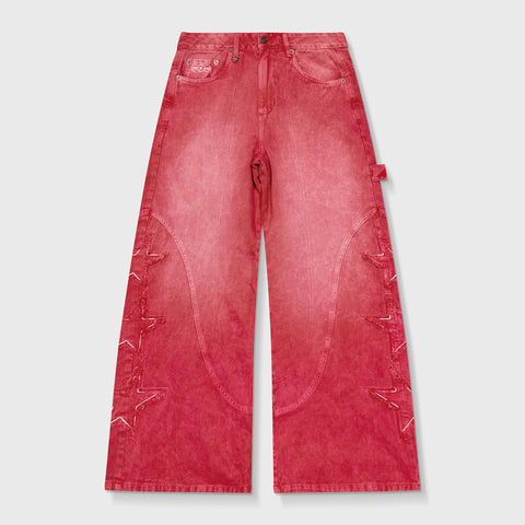 Stars Dirty-Wash Pants - Cherry
