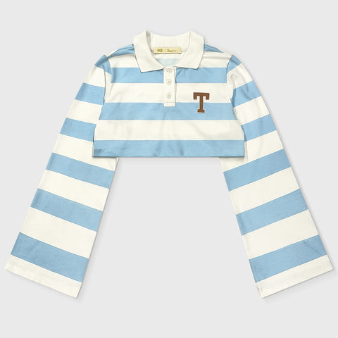 Striped Polo Crop - Light Blue