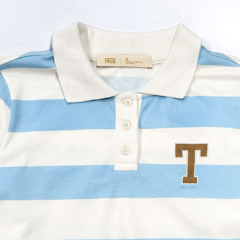 Striped Polo Crop - Light Blue