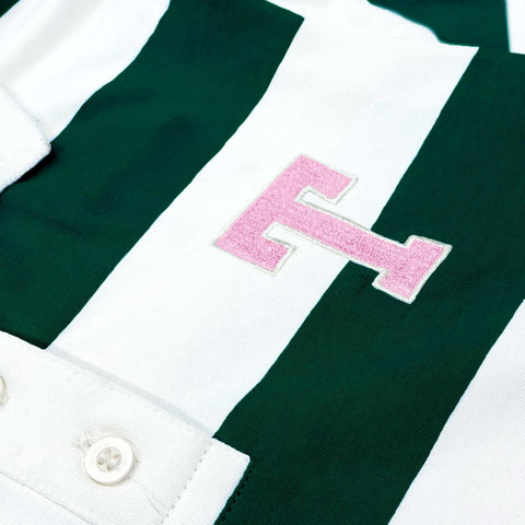 Striped Polo Crop - Pine Green