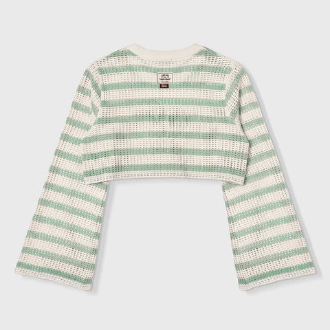 Texture Wide Sleeve Crop Top - Cream